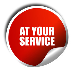 at your service, 3D rendering, a red shiny sticker