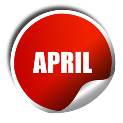 april, 3D rendering, a red shiny sticker