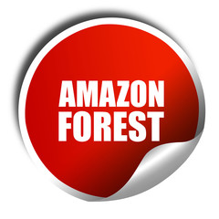 amazon forest, 3D rendering, a red shiny sticker