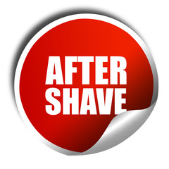 aftershave, 3D rendering, a red shiny sticker