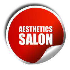 aesthetics salon, 3D rendering, a red shiny sticker