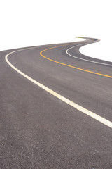 Fototapeta na wymiar Black asphalt road with white and yellow line isolated on white