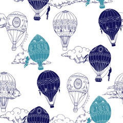 Seamless Pattern with Hot Air Balloons
