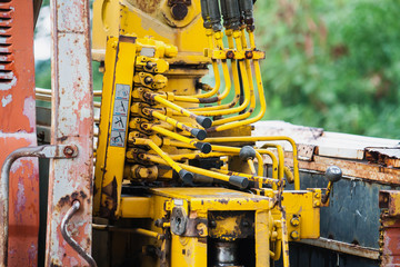 Old crane truck hydraulic control