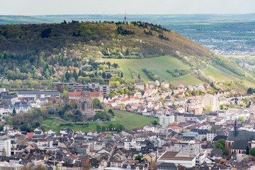 Castle winery with small town view in Wiesbaden, Hesse, in the Rheingau wine-growing region of...