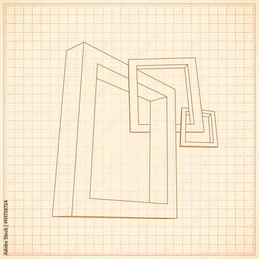Poster Three rectangular 3D frames blueprint