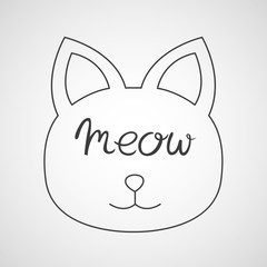Hand drawn meow inside cat face