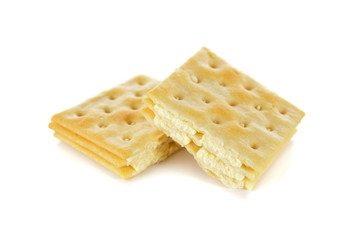 sandwich cracker butter flavored cream on white background