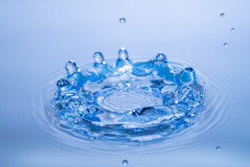 Abstract circle water drop reflection. Blue fresh water liquid t