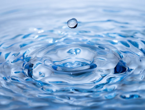 Abstract circle water drop reflection. Blue fresh water liquid t