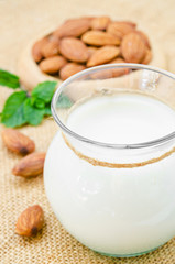 Almond milk in glass.