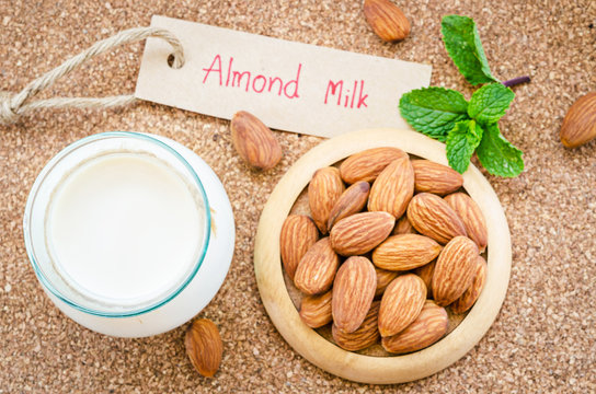 Almond milk organic healthy nut vegan vegetarian drink.
