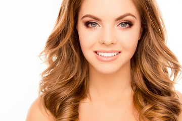 Fototapeta premium Portrait of young cheerful smiling woman with sensitive skin