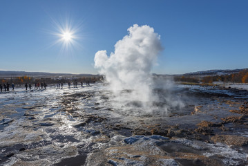 Eruption of Strokkur Geyser in Iceland