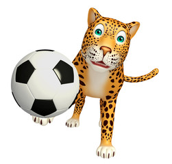 cute Leopard cartoon character with football