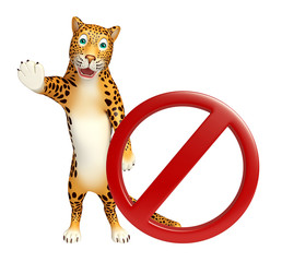 Leopard cartoon character with stop sign