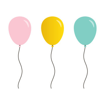 Cute Pink, Mint Green And Gold Balloons Isolated On White Background.