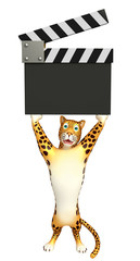 Leopard cartoon character with clapboard