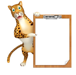 Fototapeta premium Leopard cartoon character with exam pad