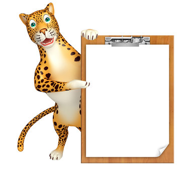 Leopard cartoon character with exam pad