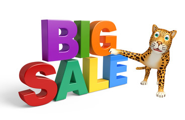 Fototapeta premium fun Leopard cartoon character with bigsale sign