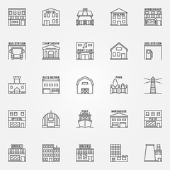 City buildings icons set
