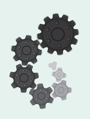 Set of cogwheels in a spiral shape, vector