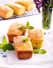 Mini loaf cakes with mint decoration