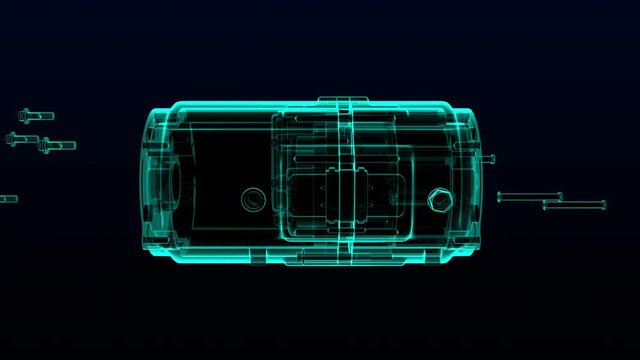 Automobile Technology. car compressor  X-ray image hold view.animation.3D illustration,3D rendering.