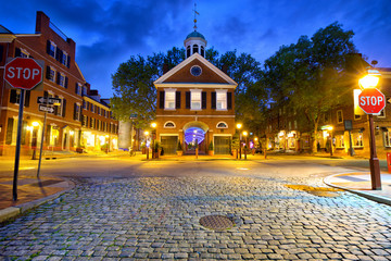 Society Hill with old streets in Philadelphia, United States