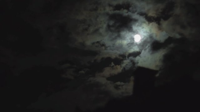 Spooky Moon At Night With Clouds
