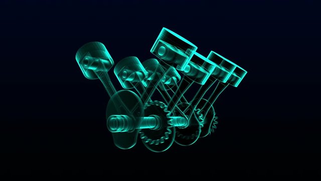 Automobile Technology. Engine piston X-ray image animation.3D illustration,3D rendering.