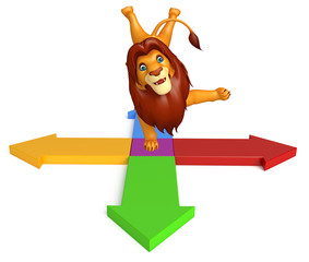 fun Lion cartoon character with arrow