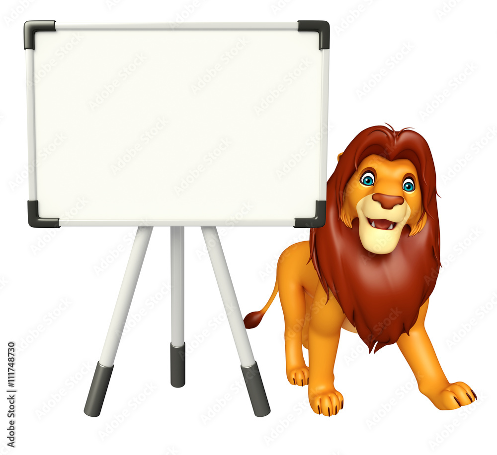 Sticker fun  Lion cartoon character with display board