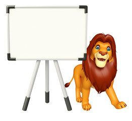 fun  Lion cartoon character with display board