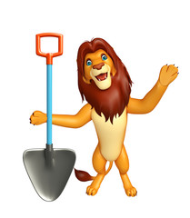 fun Lion cartoon character  with shovel