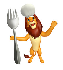 fun Lion cartoon character  with chef hat and spoon