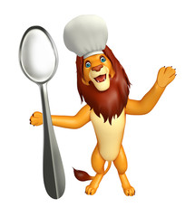fun Lion cartoon character  with chef hat and spoon