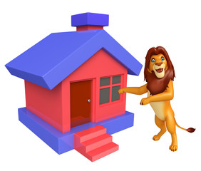 fun  Lion cartoon character with home