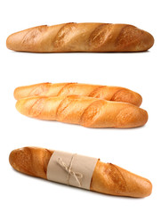 collage of different baguettes on a white isolated background