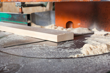 Wooden plank on a circular saw