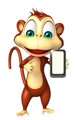 Fototapeta premium fun Monkey cartoon character with mobile