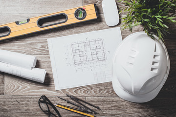 Project drawings and tools, close up