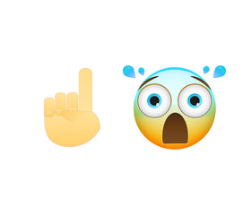 Emoticon face and hand icon meaning attention. Emoji modern flat illustration. 