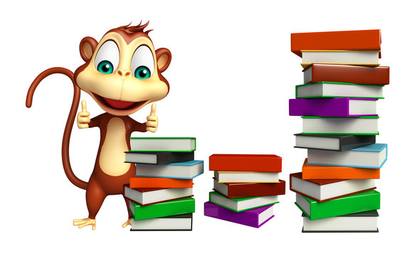 fun Monkey cartoon character with book