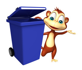 fun Monkey cartoon character with dustbin