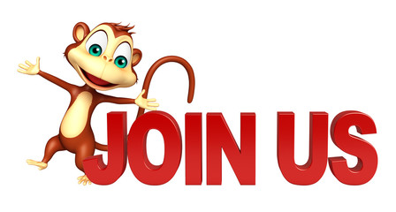 Monkey cartoon character with join us sign