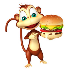 Naklejka premium Monkey cartoon character with burger