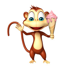 Naklejka premium fun Monkey cartoon character with ice-cream