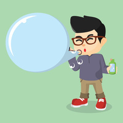 boy blowing text bubble